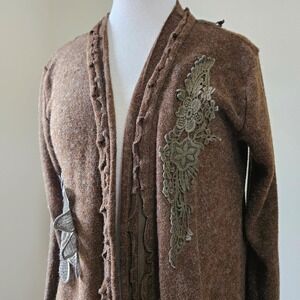 Pretty Angel Knit Cardigan Duster Brown‎ Crochet S Small Vintage Y2K Whimsygoth